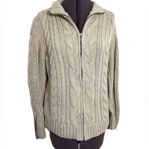 LL Bean Womens Cable Knit Old Money Zip Up Sweater Sz M/L